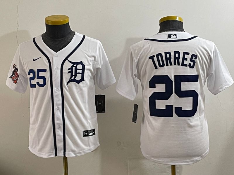 Youth 2025 Detroit Tigers #25 Torres White Game Nike MLB Jersey style 7